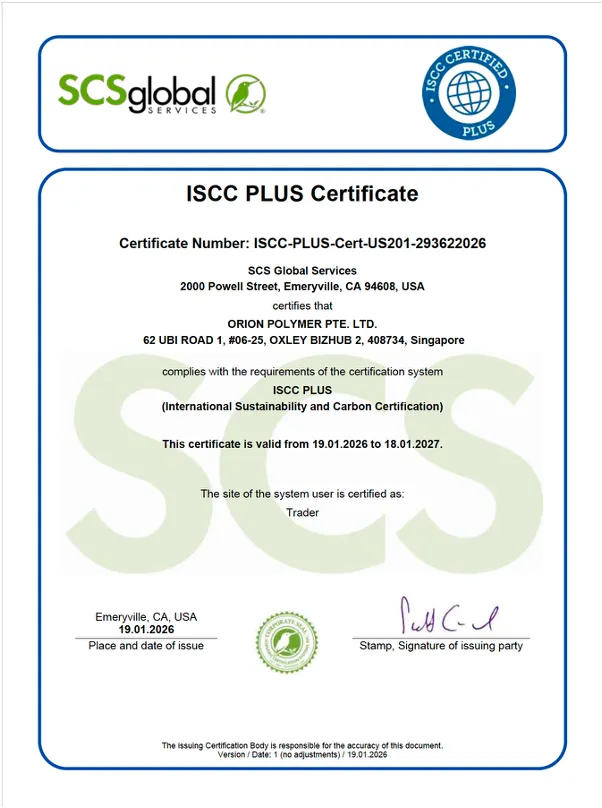 ISCC PLUS certificate.