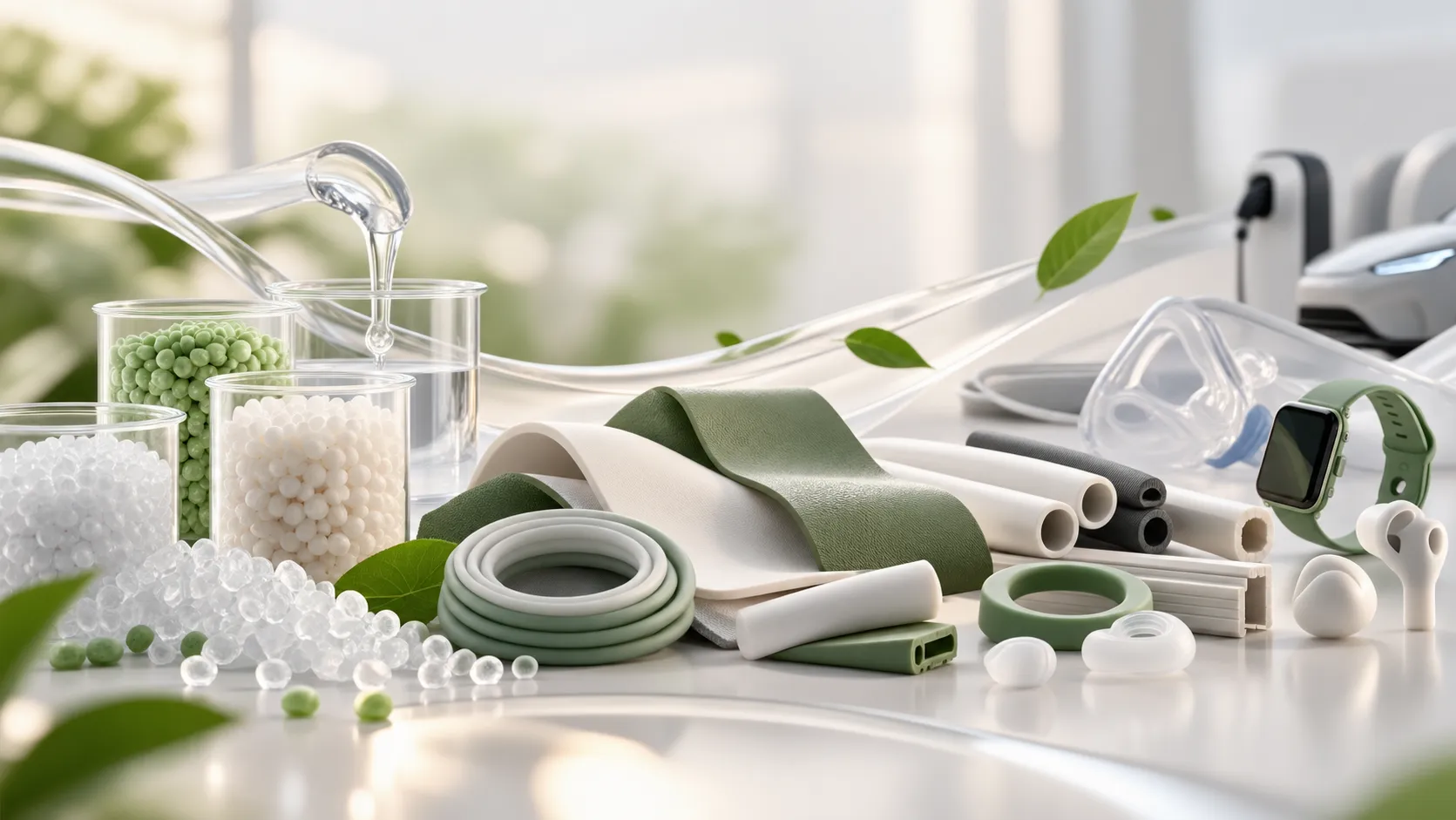Silicone pellets, sheets, tubing, and finished components.